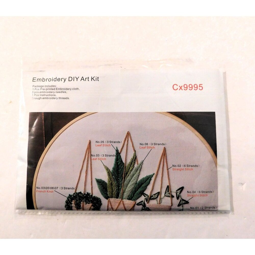 Embroidery DIY Art Kit Pre-Printed Cloth Needles Threads CX9995 Plant Leaf